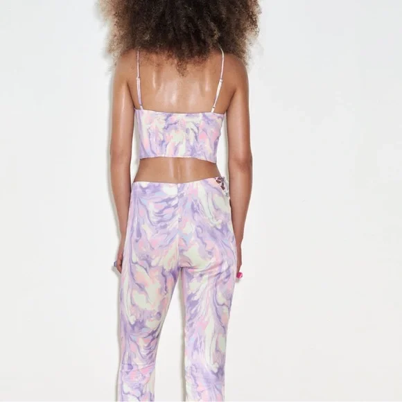 Zara cut out  satin effect pastel tie dye flare pants ,Barbie core - Picture 5 of 8